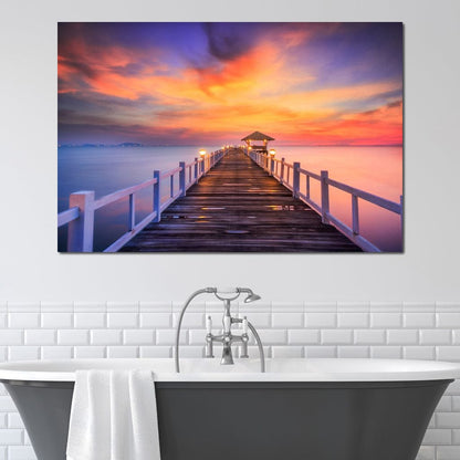 Celebrated Pier Pink Sunset Canvas Wall Art