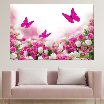 Pink Roses & Butterflies Canvas Wall Art