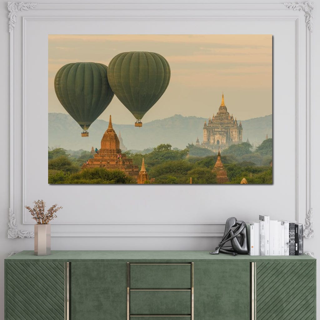 Hot Air Balloon over The Ancient Temples of Bagan Canvas Wall Art