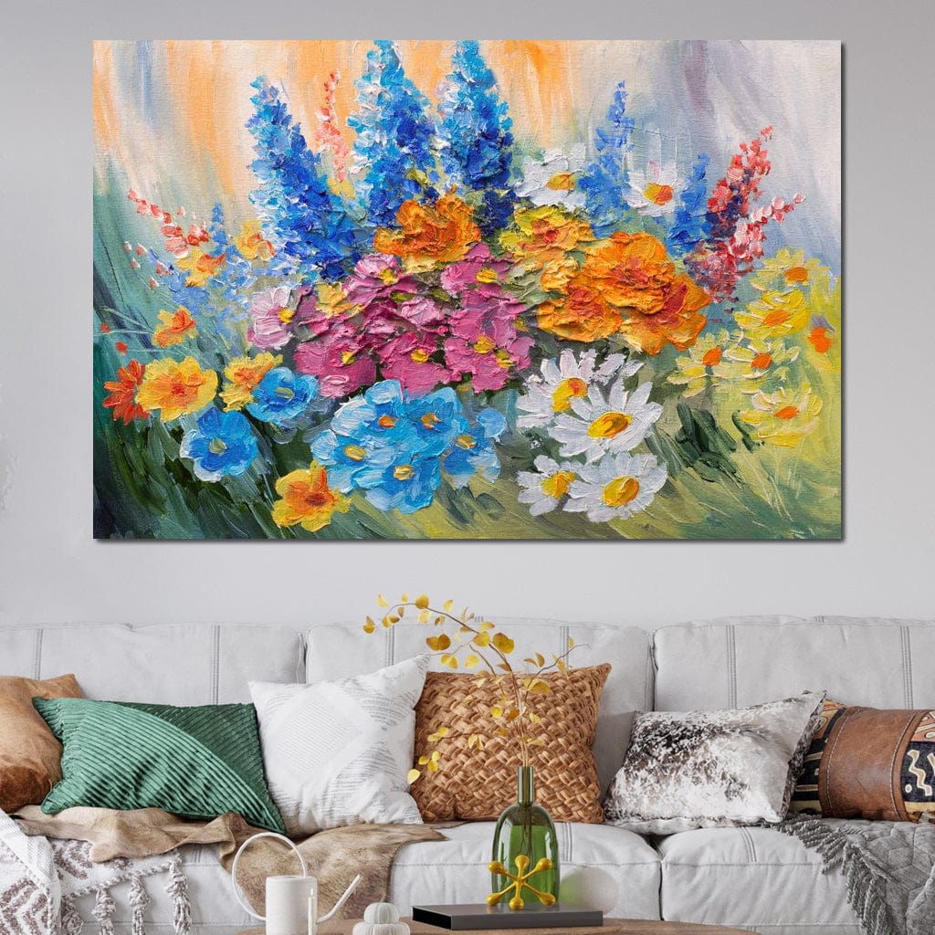Abstract Bouquet of Spring Flowers Canvas Wall Art