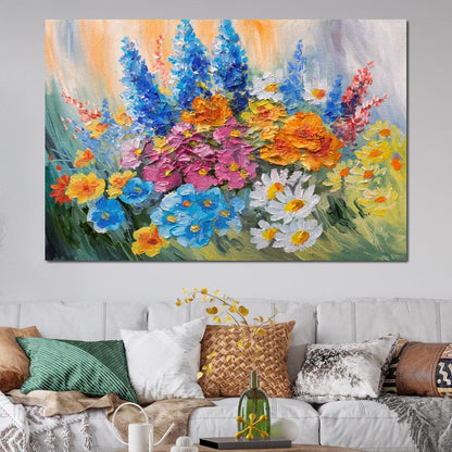 Abstract Bouquet of Spring Flowers Canvas Wall Art