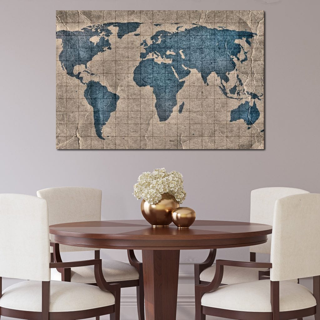 Blue Lands World Map Canvas Wall Art