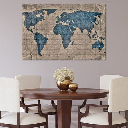 Blue Lands World Map Canvas Wall Art