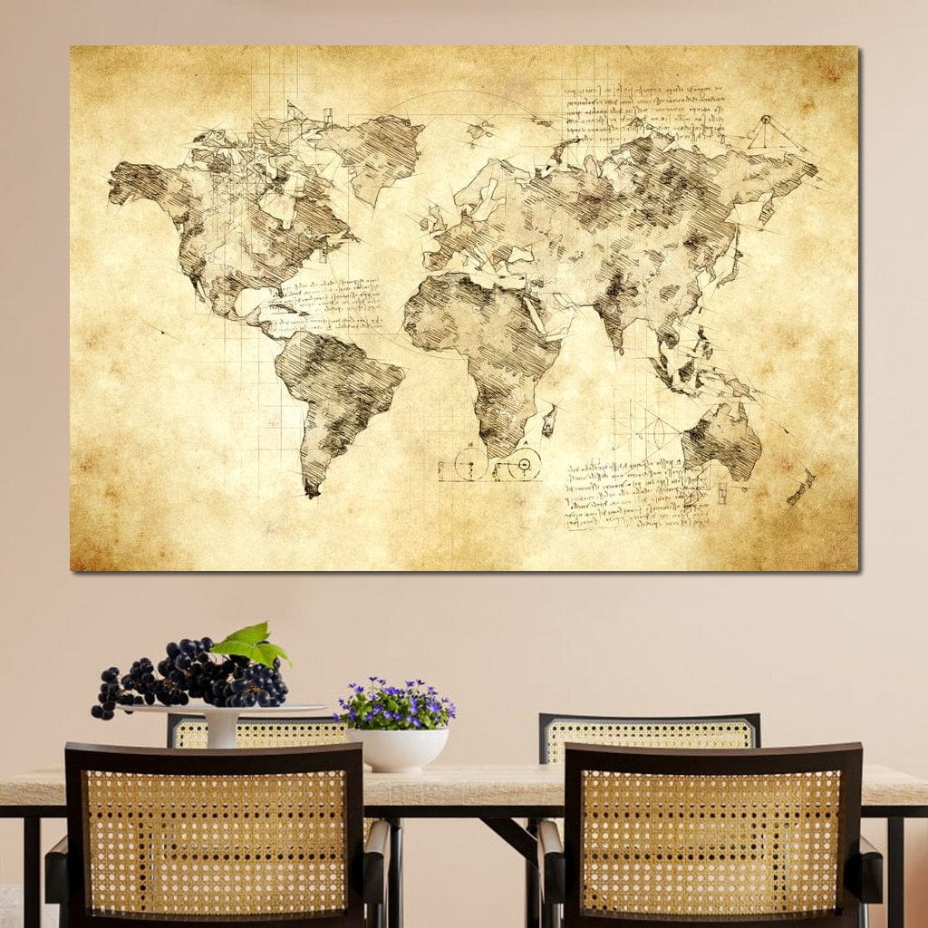 World Map Da Vinci - Mateo Canvas Wall Art