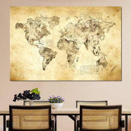 World Map Da Vinci - Mateo Canvas Wall Art