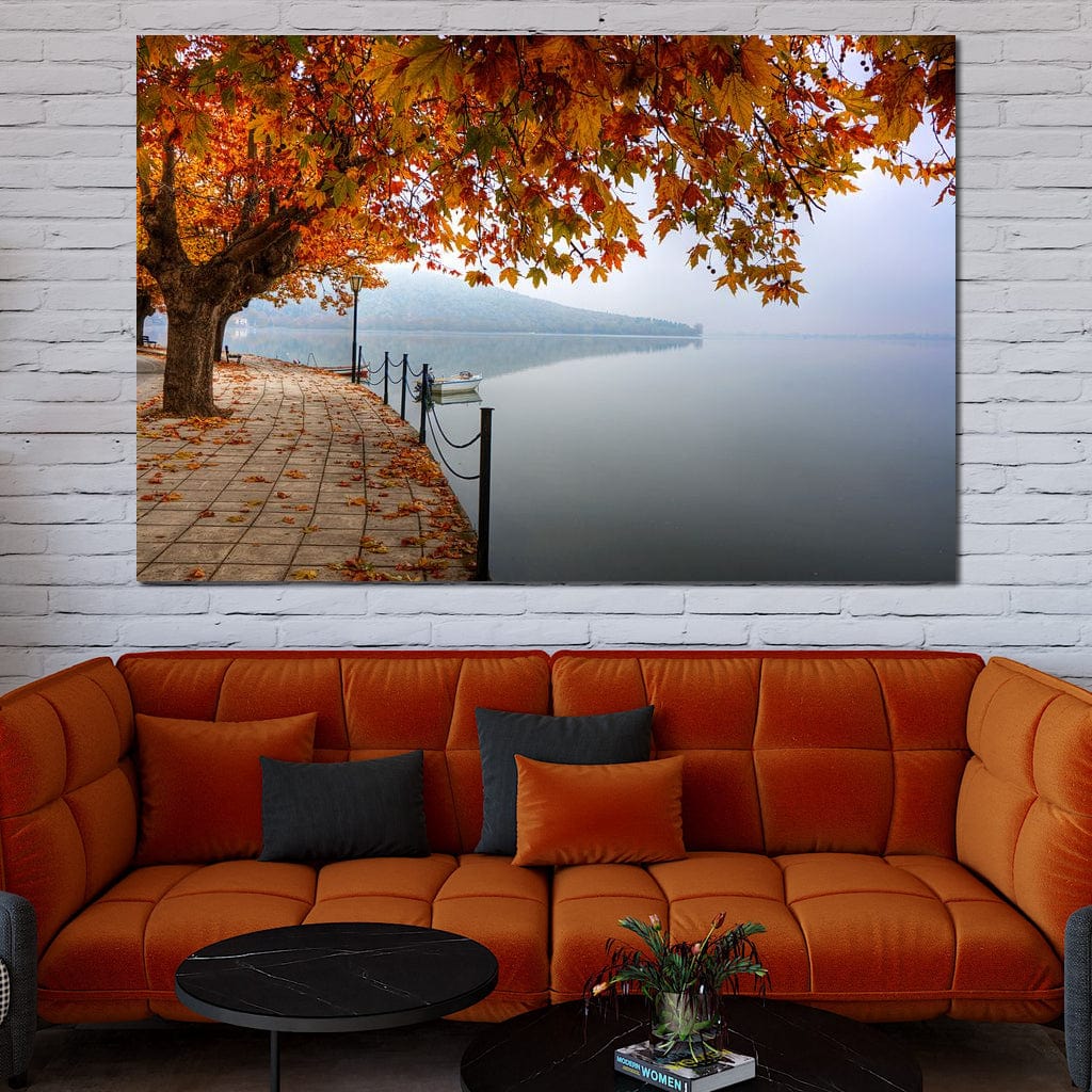 Lakeshore by Fall Canvas Wall Art