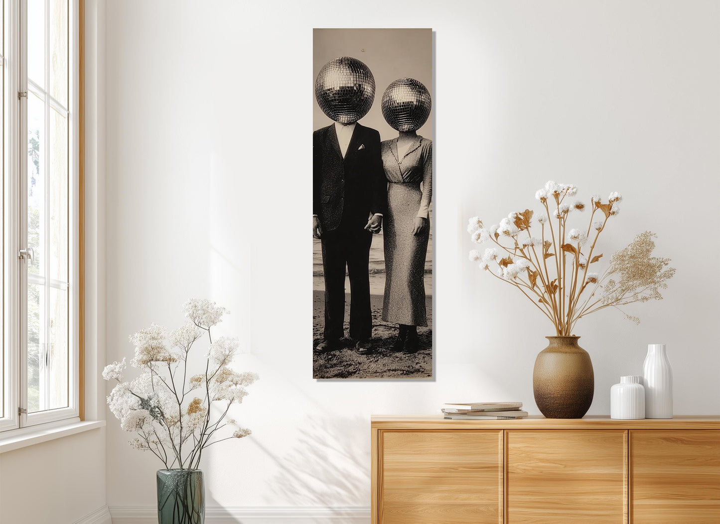 Vintage Disco Ball Canvas – Black and White Surreal Wall Art | Framed Ready to Hang