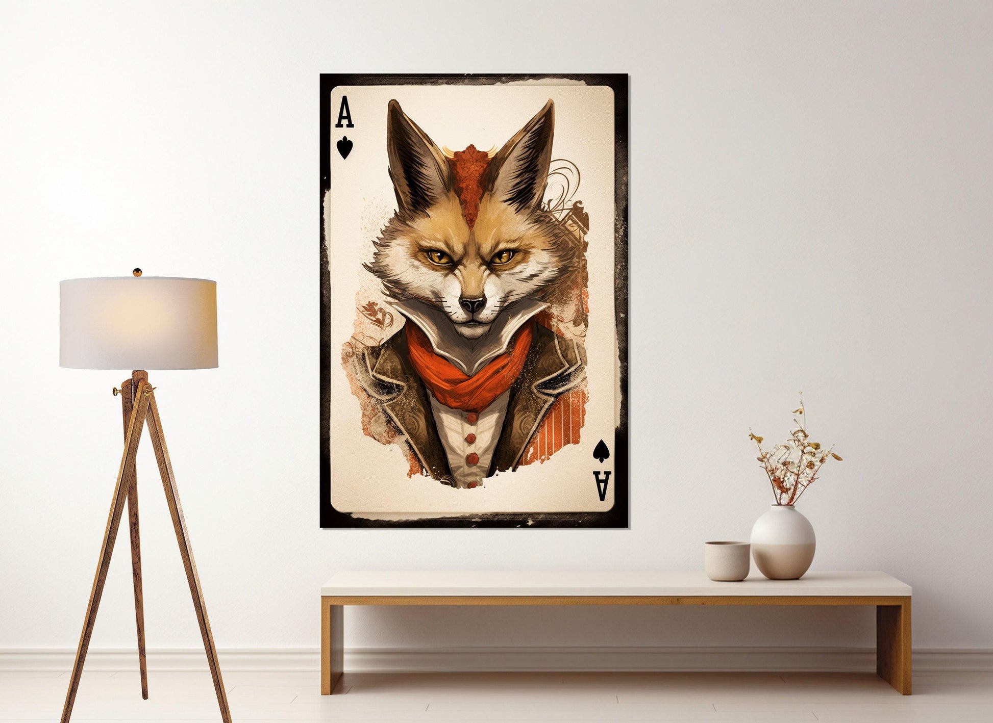 Ace of Spades Canvas – Fox Playing Card Art | Framed Canvas Print Ready to Hang