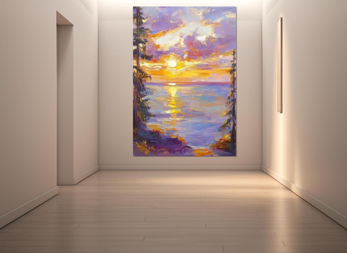 Impressionist Sunset Canvas – Framed Abstract Nature Art, Ready to Hang Wall Decor
