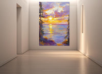 Impressionist Sunset Canvas – Framed Abstract Nature Art, Ready to Hang Wall Decor