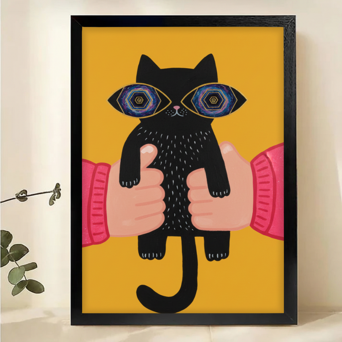 Psychedelic Cat Wall Art - Trippy Black Cat Canvas Print