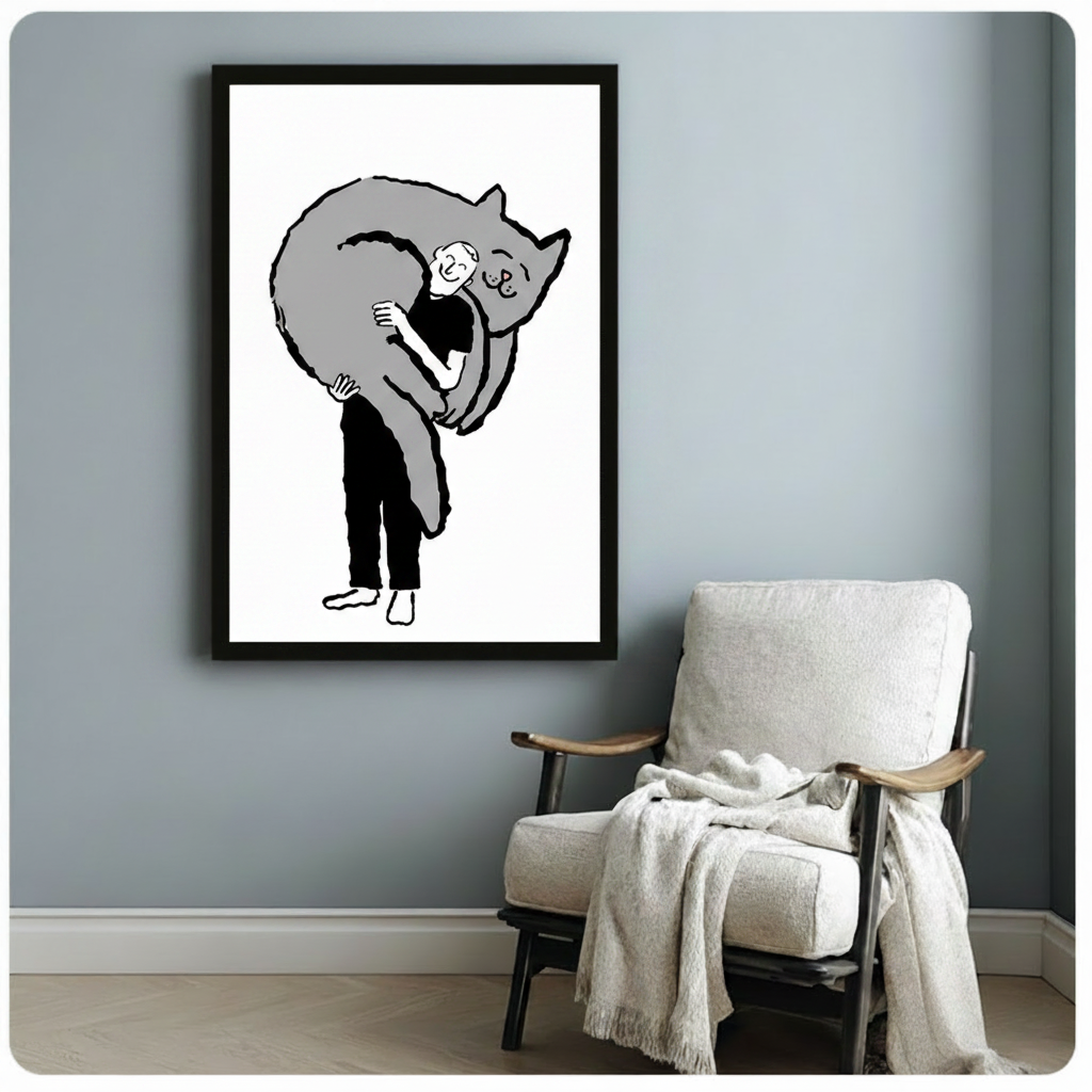 Person Hugging Giant Cat Minimalist Canvas Print