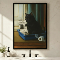 Funny Black Cat Newspaper Canvas Wall Art Print