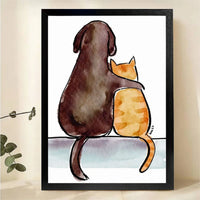 Dog and Cat Friends Wall Art - Watercolor Friendship Print