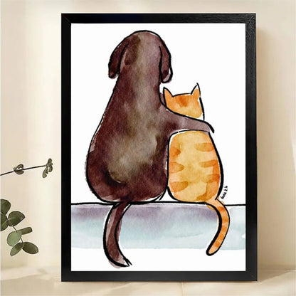 Dog and Cat Friends Wall Art - Watercolor Friendship Print