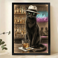 Cool Cat at Bar Wall Art - Vintage Whiskey Print
