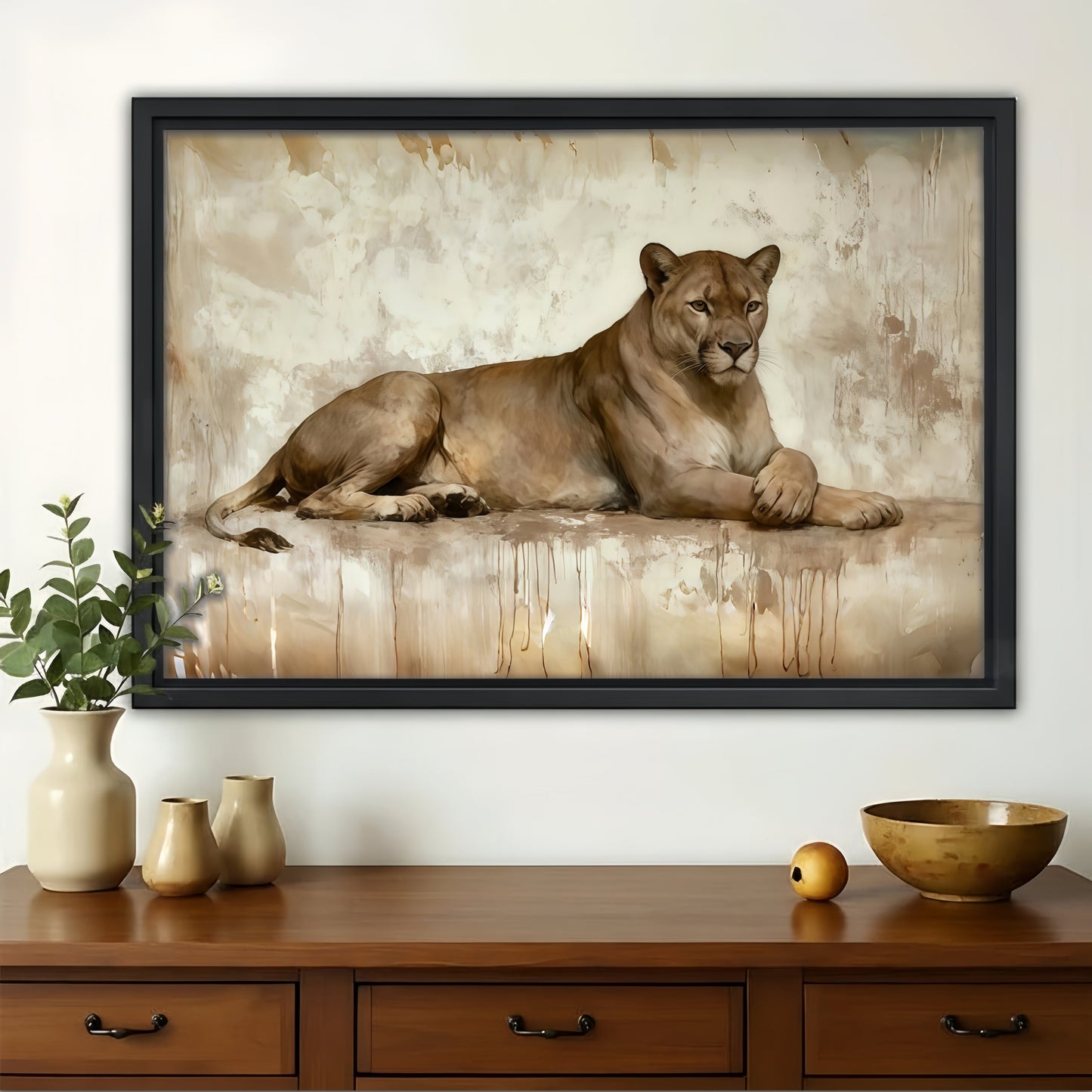 Resting Lioness Watercolor Canvas Art - Elegant Safari Wall Decor