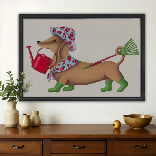 Dachshund Gardener Wall Art - Whimsical Garden Print