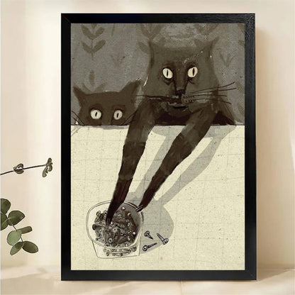 Cats with Long Arms Wall Art - Funny Surreal Cat Print