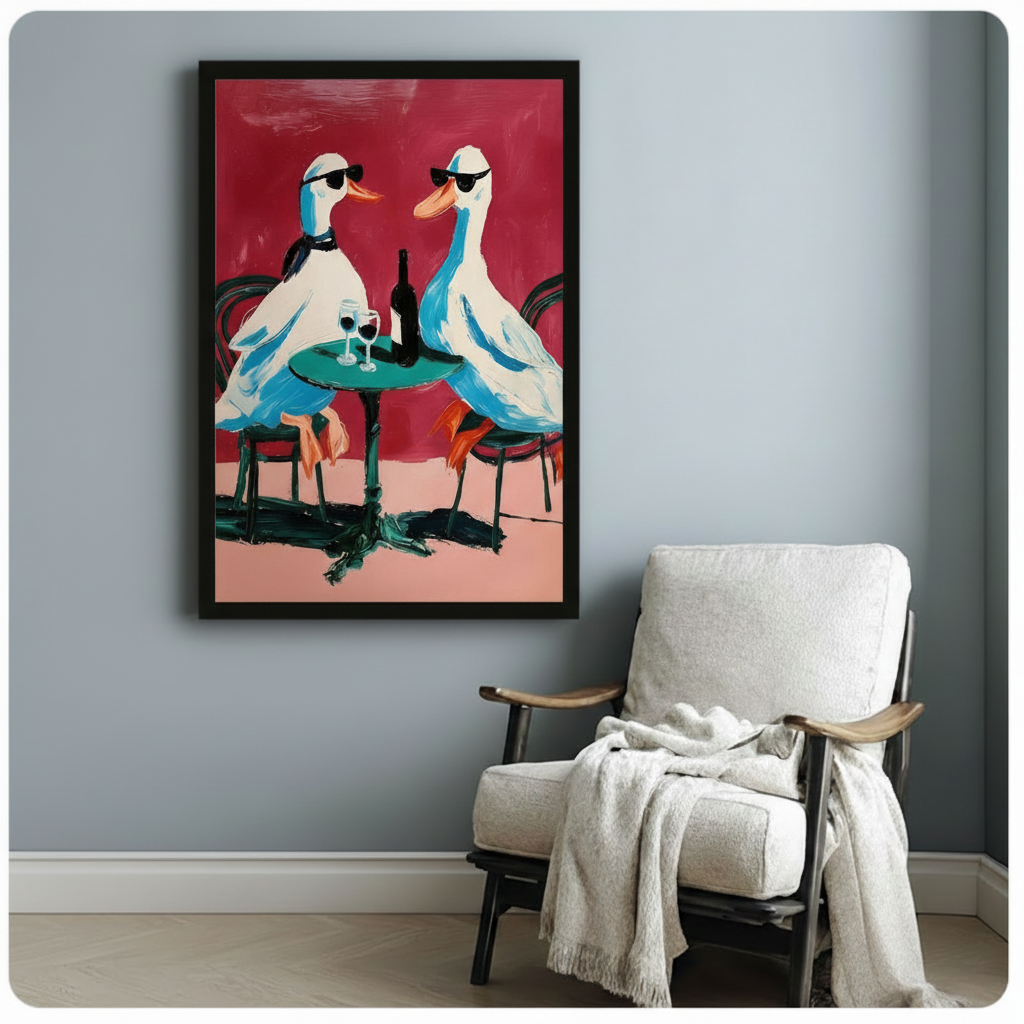 Two Cool Geese Wine Date Impasto Canvas Print