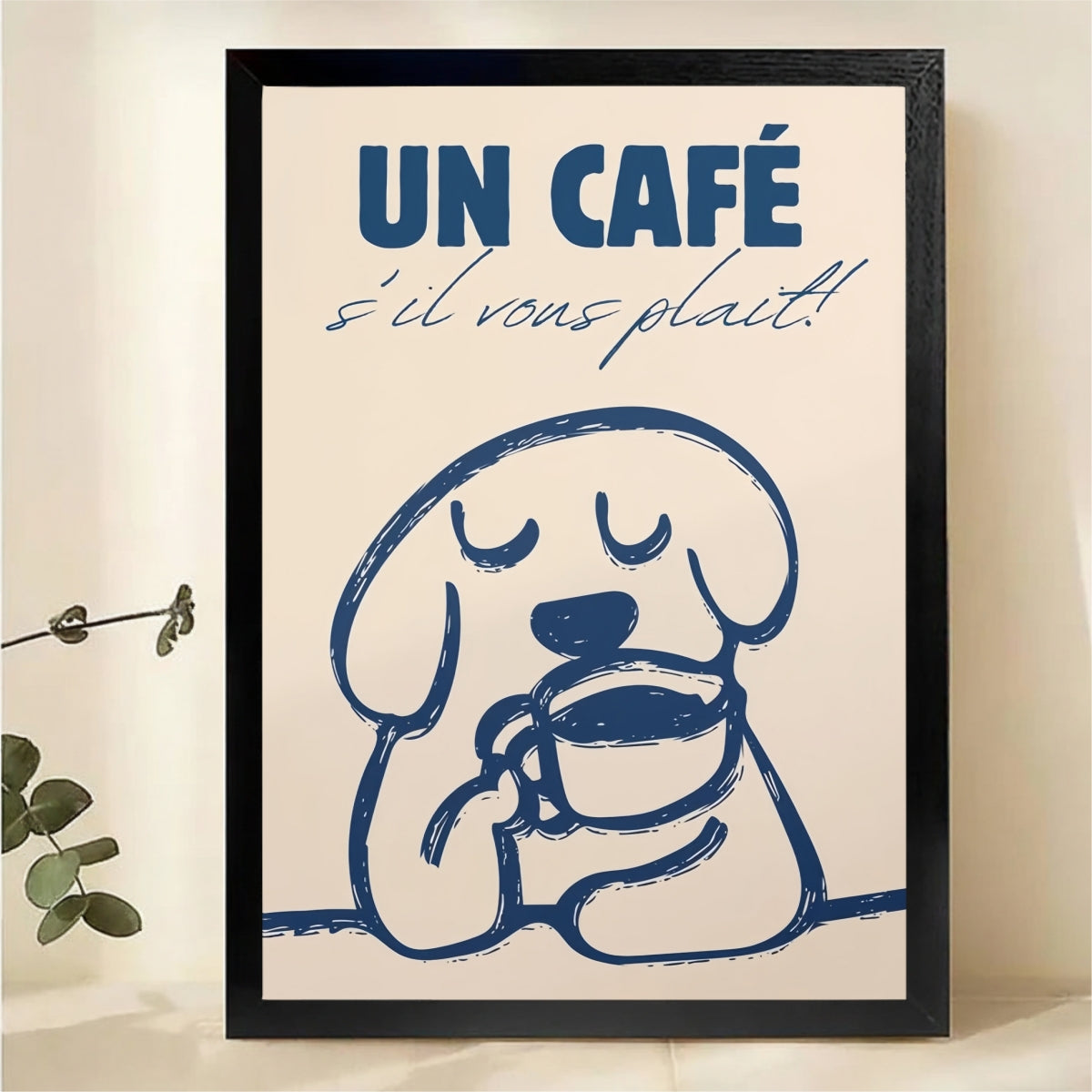 French Coffee Dog Wall Art - Minimalist Line Drawing Print