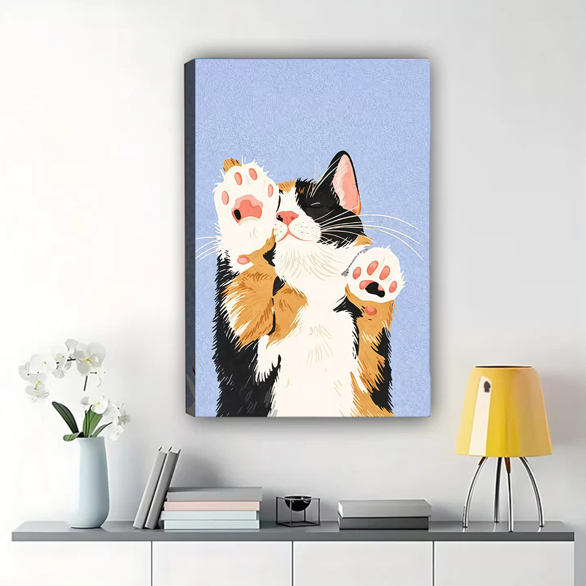 Cute Calico Cat Paws Up Wall Art - Adorable Kitten Print