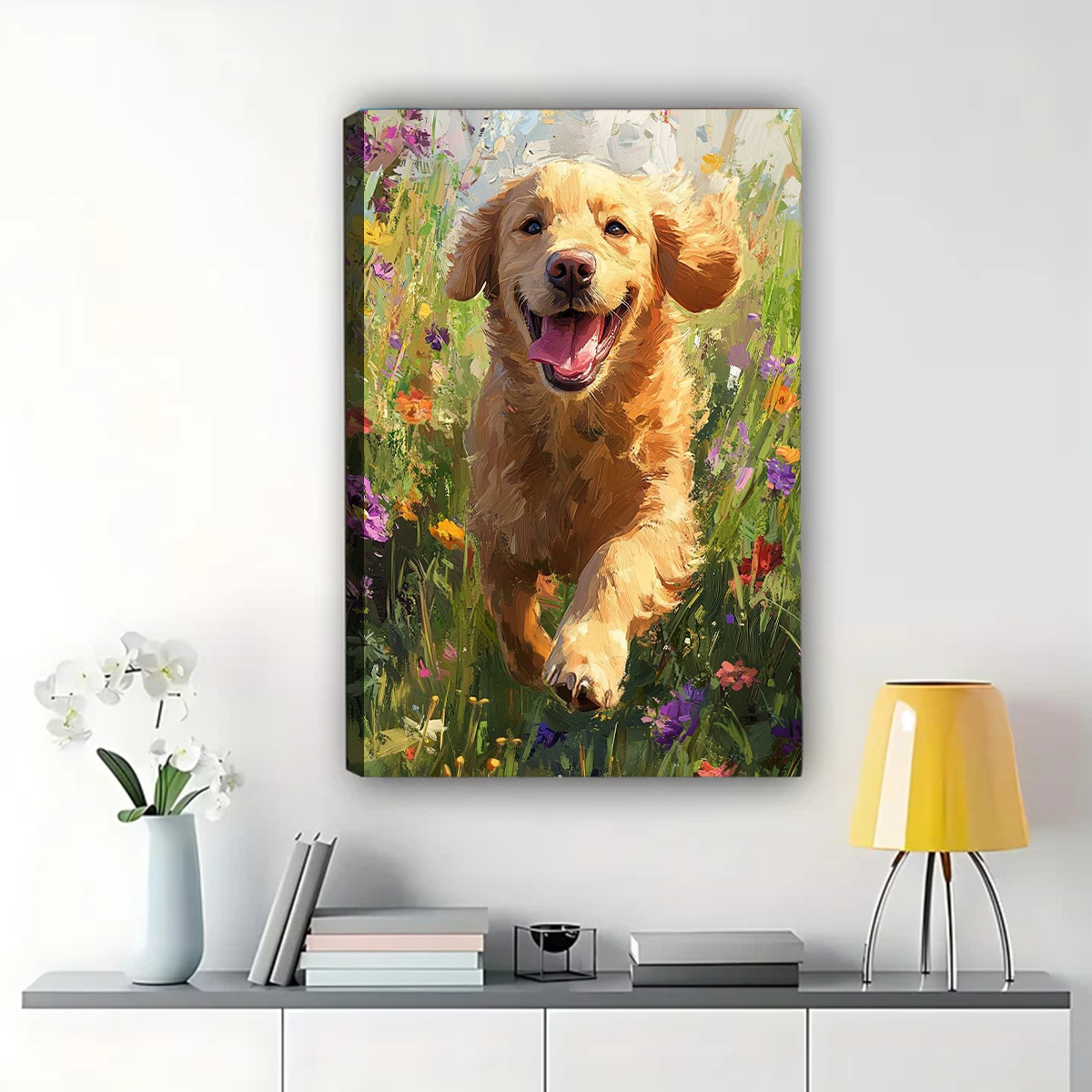 Golden Retriever in Wildflowers Wall Art - Joyful Garden Print