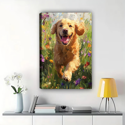 Golden Retriever in Wildflowers Wall Art - Joyful Garden Print