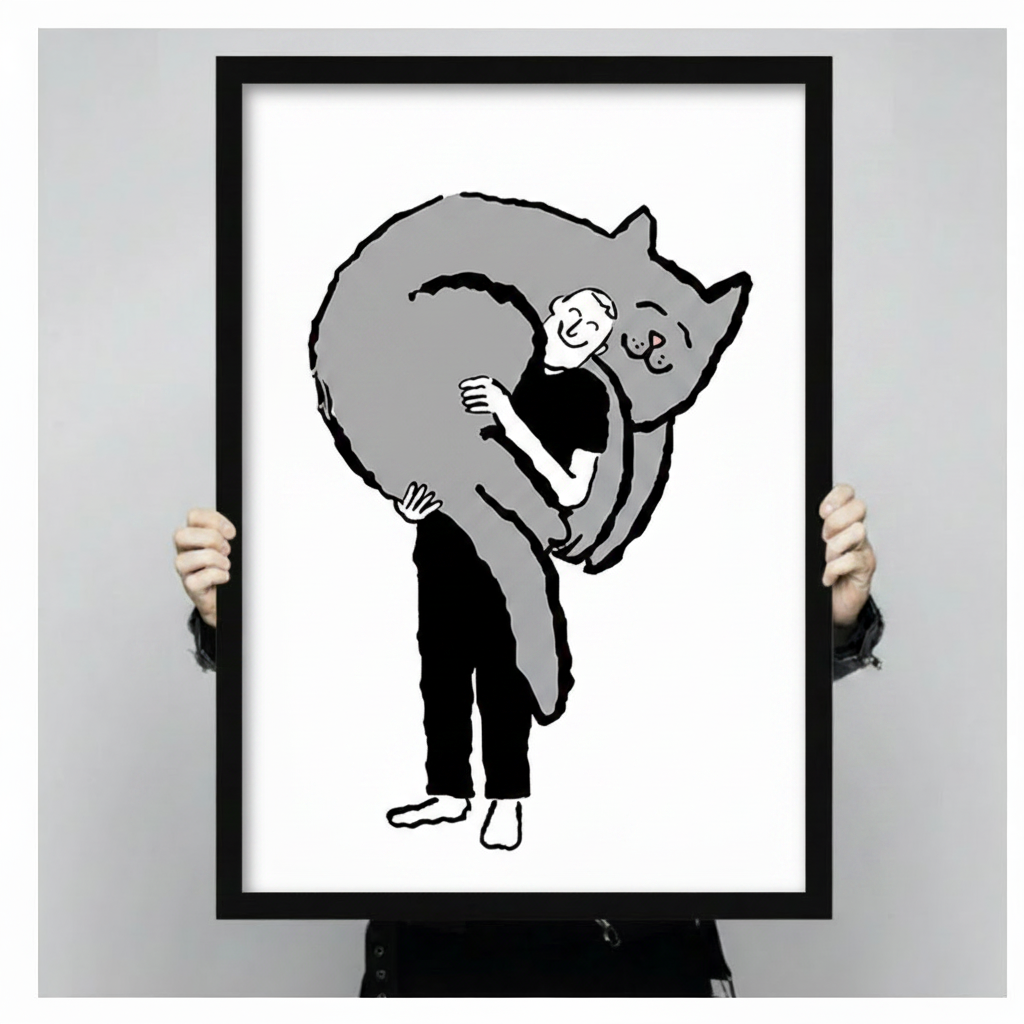 Person Hugging Giant Cat Minimalist Canvas Print