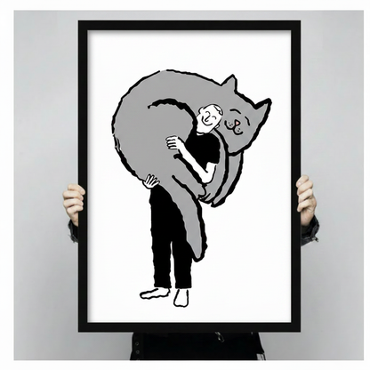 Person Hugging Giant Cat Minimalist Canvas Print