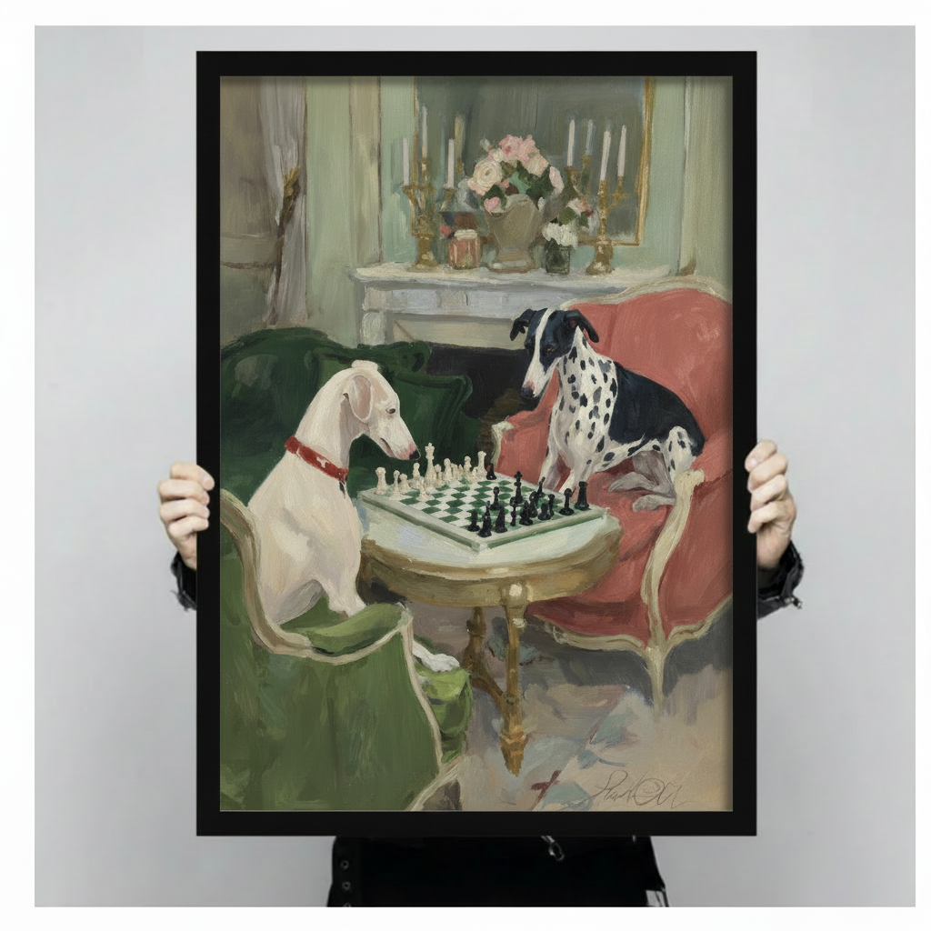 Dogs Playing Chess Classical Oil Canvas Wall Art