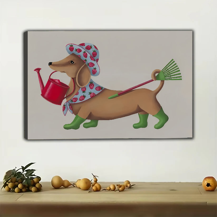 Dachshund Gardener Wall Art - Whimsical Garden Print
