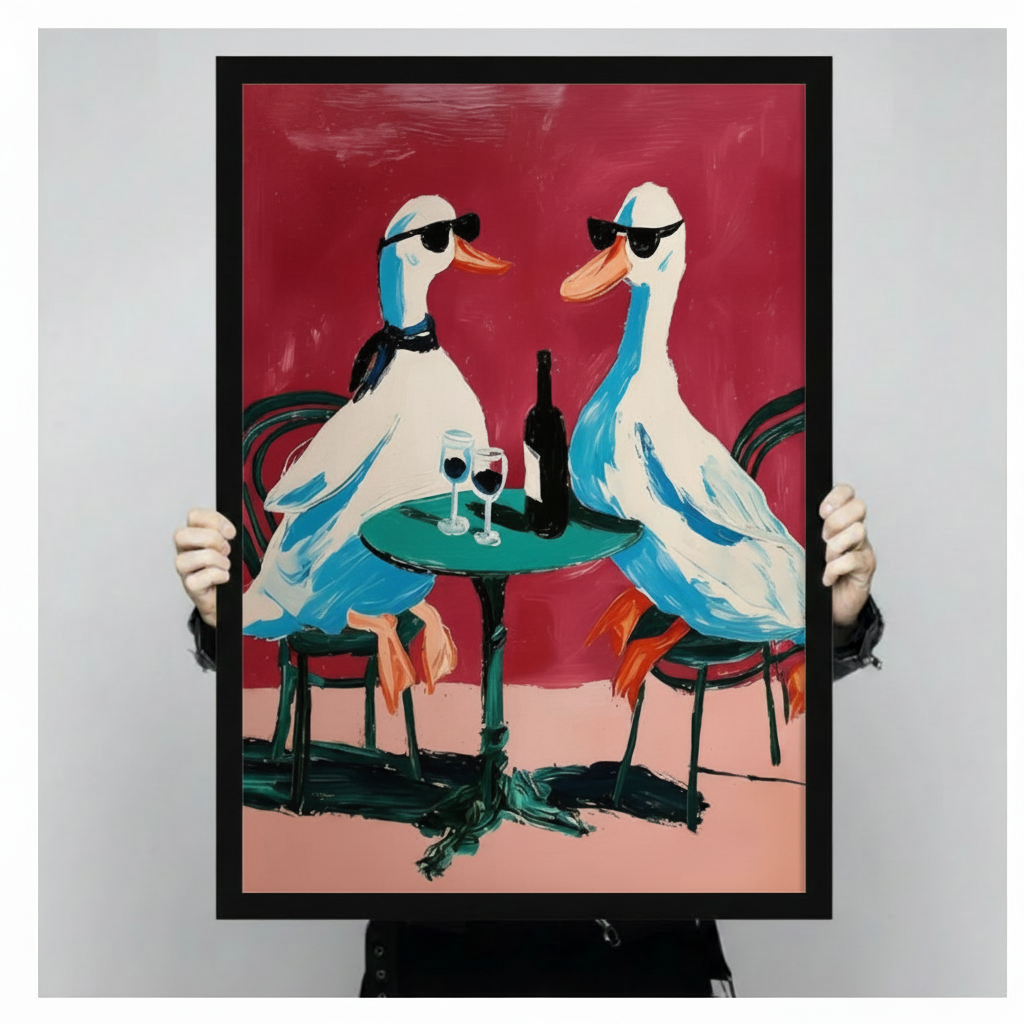 Two Cool Geese Wine Date Impasto Canvas Print