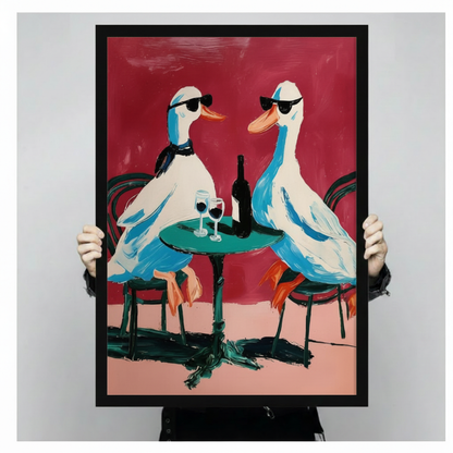 Two Cool Geese Wine Date Impasto Canvas Print