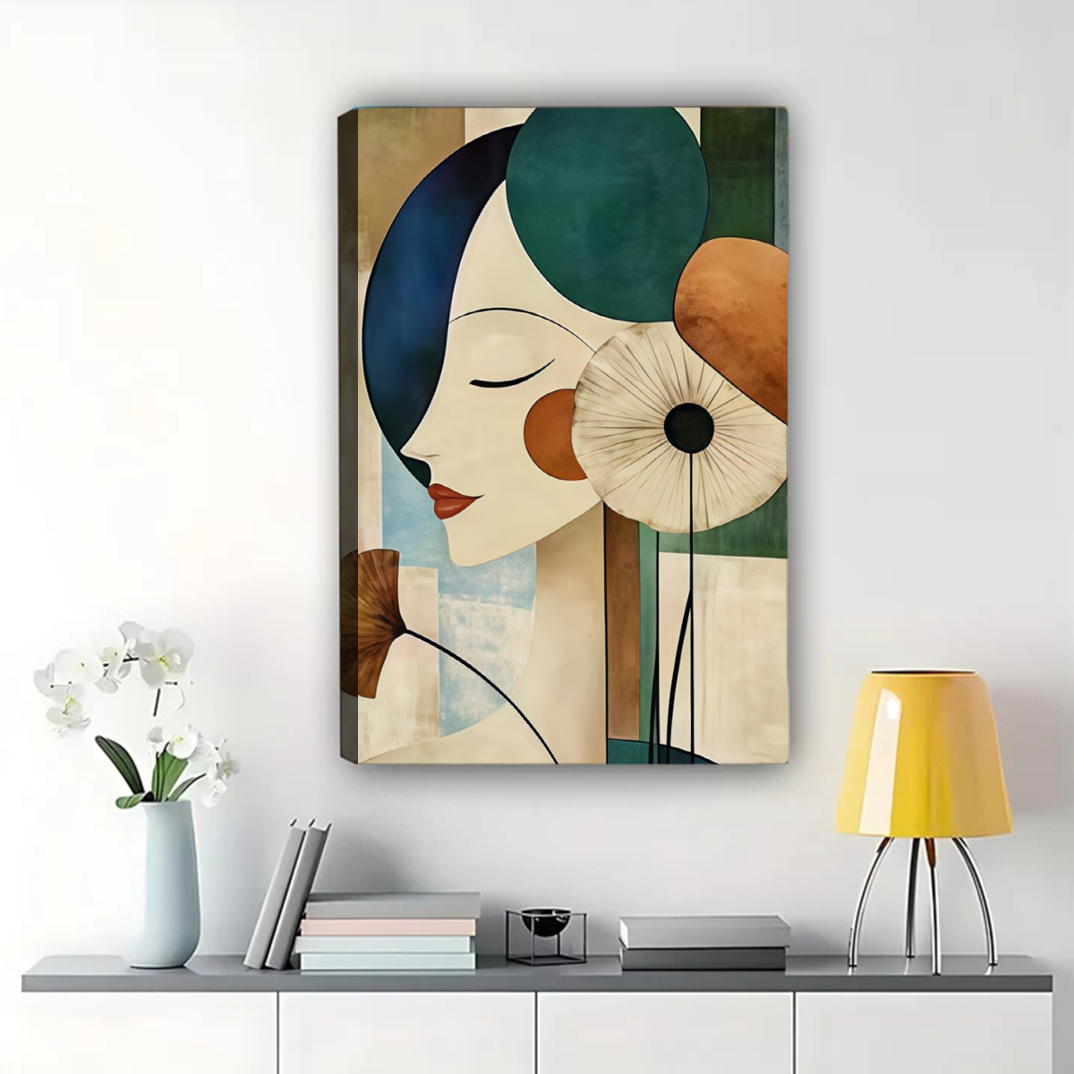 Art Nouveau Woman with Flowers Canvas Print - Modern Abstract Wall Art