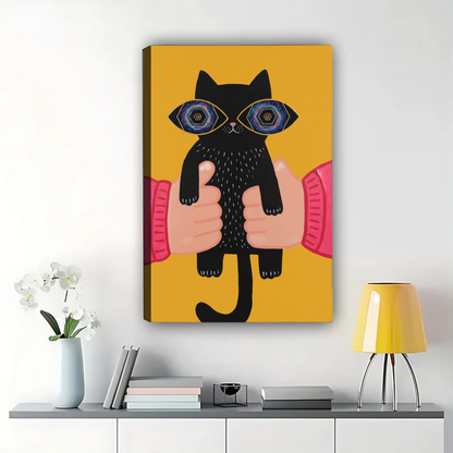 Psychedelic Cat Wall Art - Trippy Black Cat Canvas Print