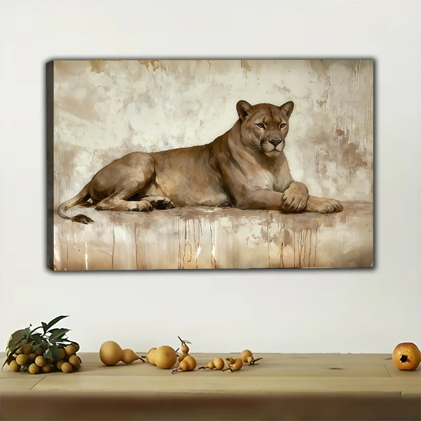 Resting Lioness Watercolor Canvas Art - Elegant Safari Wall Decor