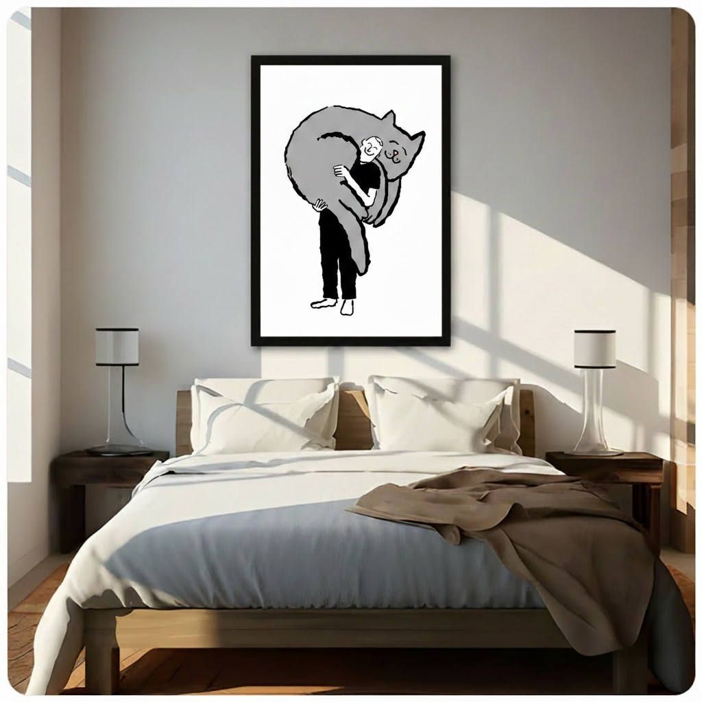Person Hugging Giant Cat Minimalist Canvas Print