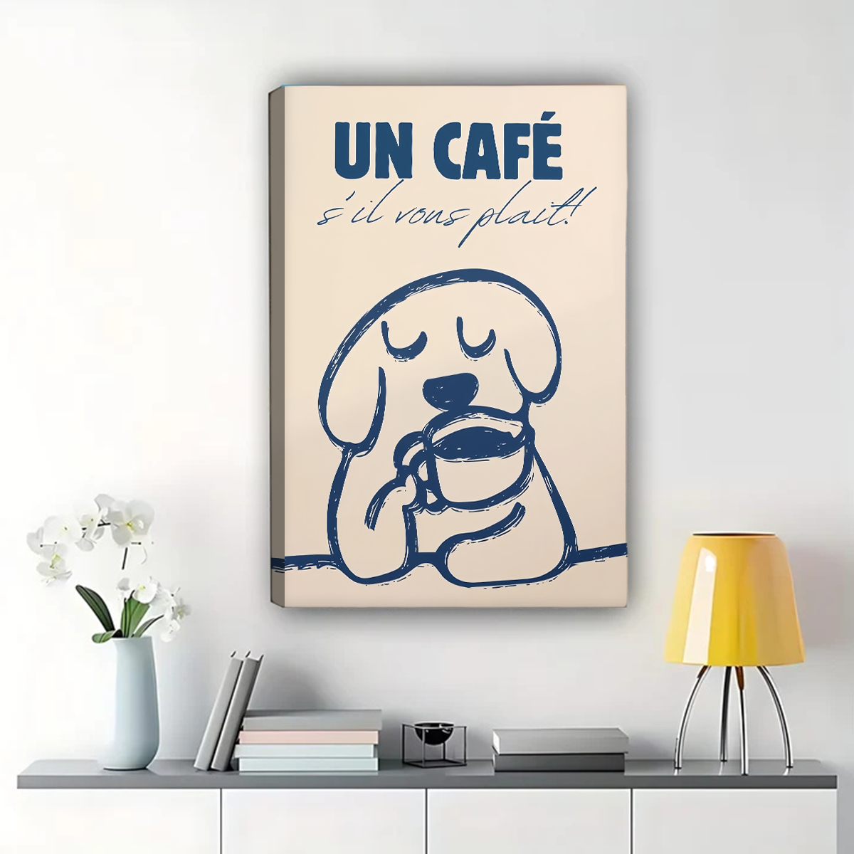 French Coffee Dog Wall Art - Minimalist Line Drawing Print
