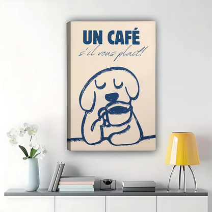 French Coffee Dog Wall Art - Minimalist Line Drawing Print