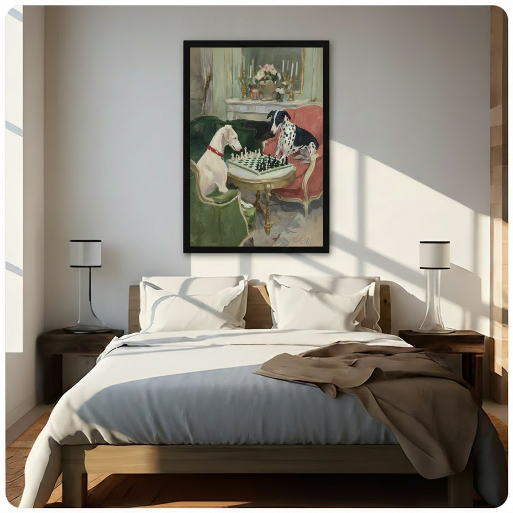 Dogs Playing Chess Classical Oil Canvas Wall Art