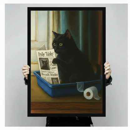 Funny Black Cat Newspaper Canvas Wall Art Print
