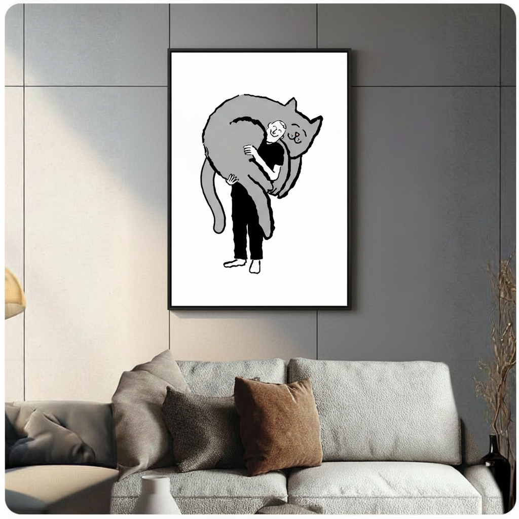 Person Hugging Giant Cat Minimalist Canvas Print