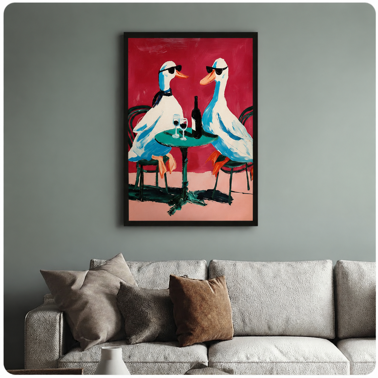 Two Cool Geese Wine Date Impasto Canvas Print