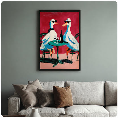 Two Cool Geese Wine Date Impasto Canvas Print