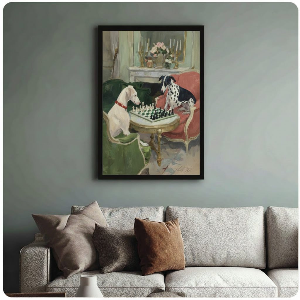 Dogs Playing Chess Classical Oil Canvas Wall Art