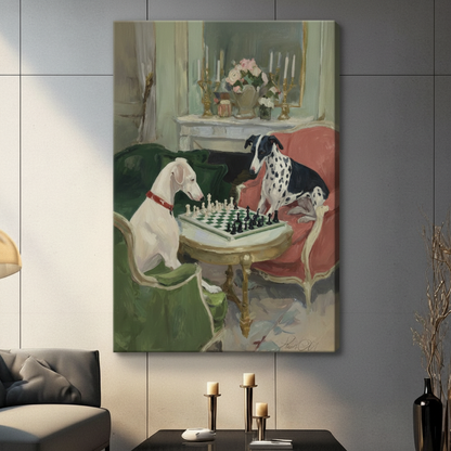 Dogs Playing Chess Classical Oil Canvas Wall Art