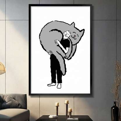 Person Hugging Giant Cat Minimalist Canvas Print