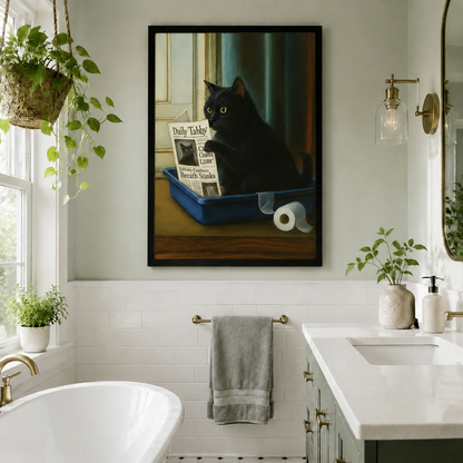 Funny Black Cat Newspaper Canvas Wall Art Print