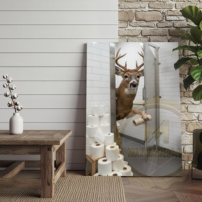 Deer Canvas White Bathroom Toilet Paper Stack Canvas Wall Art